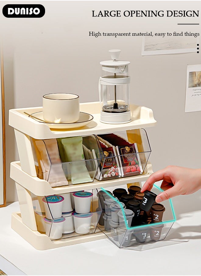 Three-Layer Tea Bag Organizer, Detachable Plastic Tea Storage Box with Lid, Tea Bag Holder, Coffee Pod Holder, Tea Bags Container Dispenser, Multi-Functional Countertop Organizer for Sugar Packet, Coffee, in Kitchen, Countertop, Pantry