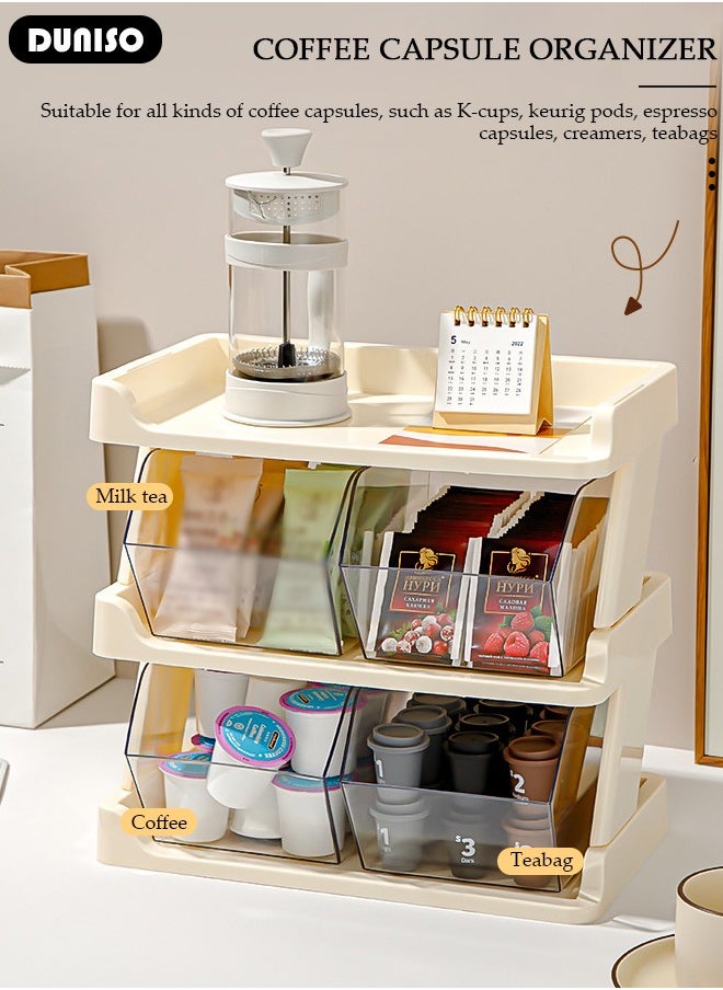 Three-Layer Tea Bag Organizer, Detachable Plastic Tea Storage Box with Lid, Tea Bag Holder, Coffee Pod Holder, Tea Bags Container Dispenser, Multi-Functional Countertop Organizer for Sugar Packet, Coffee, in Kitchen, Countertop, Pantry