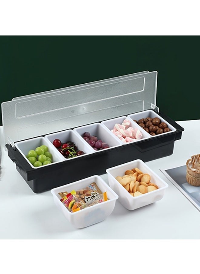 Bar Condiment Tray With Lid,ice Cooled Condiment Dispenser Serving Container Chilled Garnish Tray Bar Caddy For Home Work Or Restaurant, Large 6 Compartment Garnish Tray With Lid For Bar