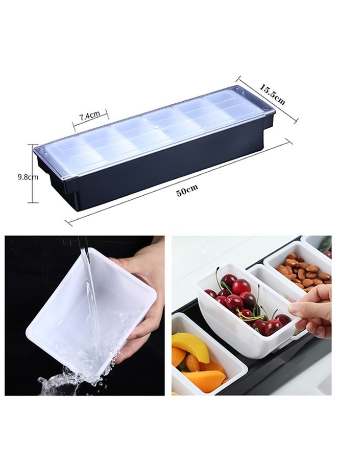 Bar Condiment Tray With Lid,ice Cooled Condiment Dispenser Serving Container Chilled Garnish Tray Bar Caddy For Home Work Or Restaurant, Large 6 Compartment Garnish Tray With Lid For Bar