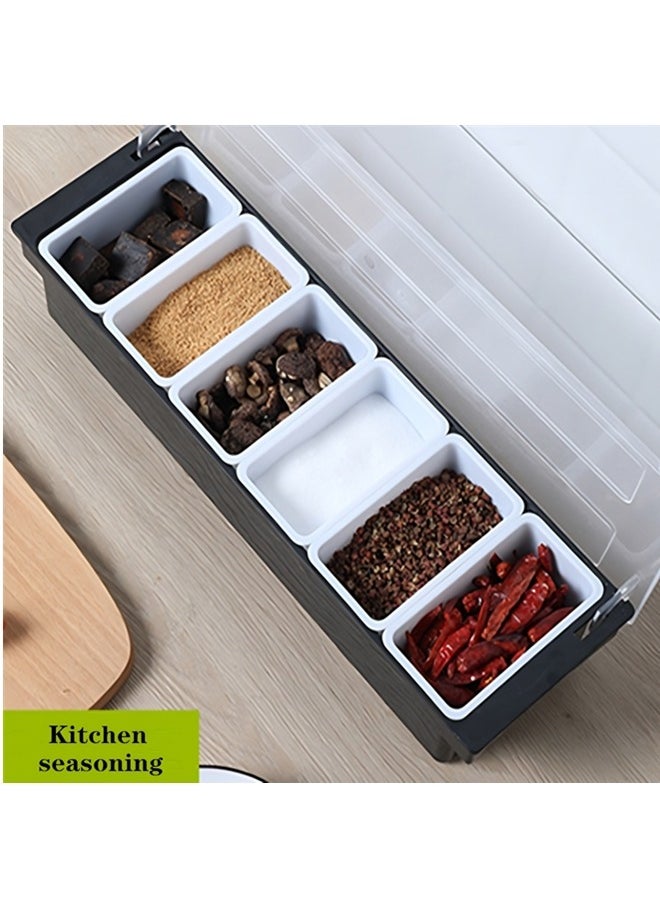 Bar Condiment Tray With Lid,ice Cooled Condiment Dispenser Serving Container Chilled Garnish Tray Bar Caddy For Home Work Or Restaurant, Large 6 Compartment Garnish Tray With Lid For Bar