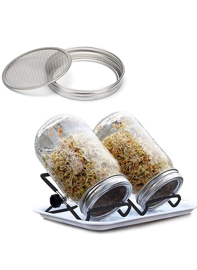 Jar Sprouting Kit-2pack 32oz Complete Wide Mouth Jar Sprouting Kit with Stainless Steel Sprouter Lids,Stand &Tray,Sprouting Jars for Bean Broccoli Alfalfa Radish Sunflower Seed