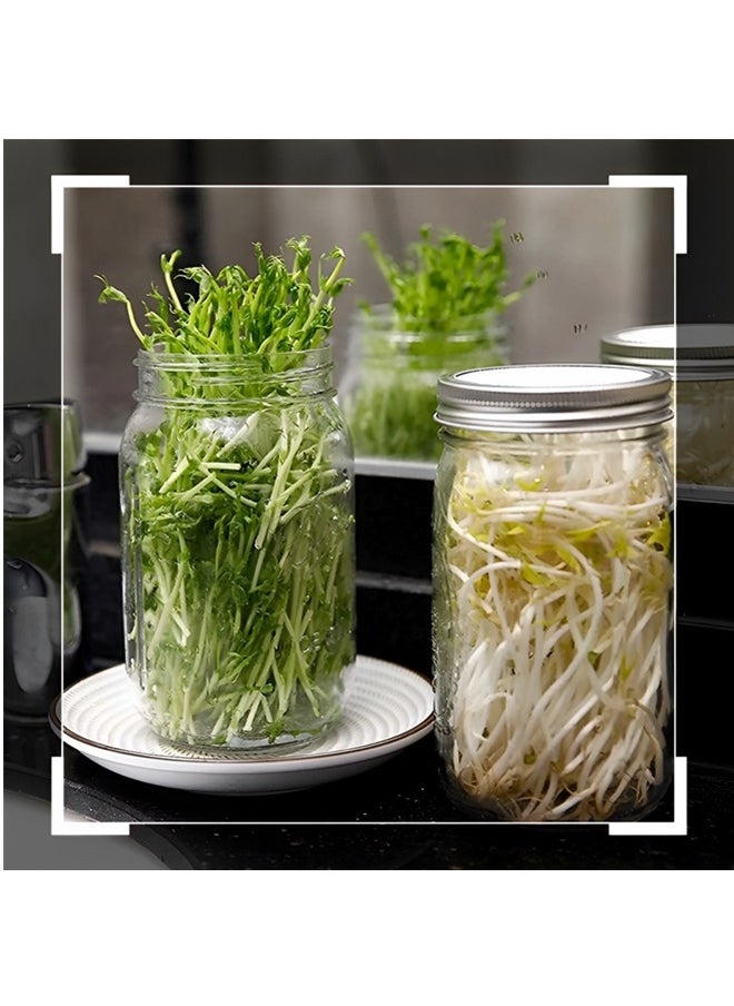 Jar Sprouting Kit-2pack 32oz Complete Wide Mouth Jar Sprouting Kit with Stainless Steel Sprouter Lids,Stand &Tray,Sprouting Jars for Bean Broccoli Alfalfa Radish Sunflower Seed