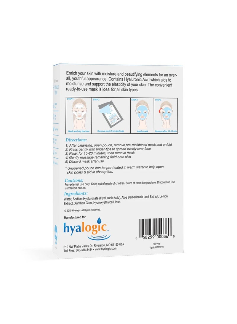 Hyaluronic Acid Radiance And Moisture Boosting Facial Mask, Pack Of 4