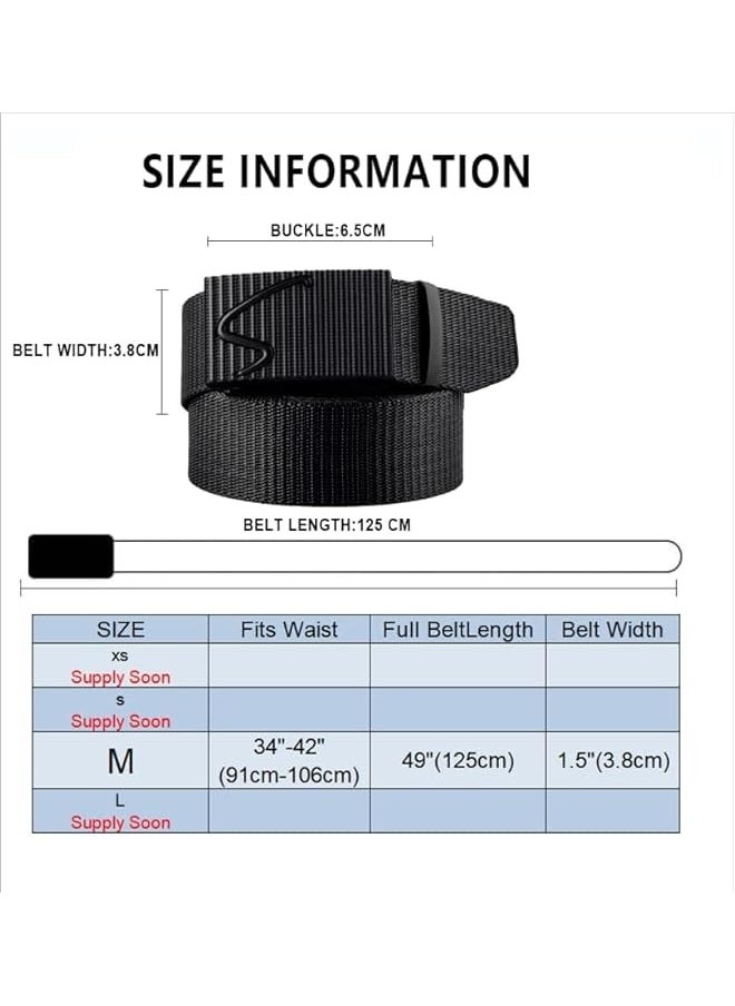 Tactical Belt for Men, Web Belt Tactical Belt, Men's Belt Automatic Metal Buckle, Adjustable Stretch Nylon Web Belt 125cm, Outdoor Work Belt Toothless Automatic Buckle Casual Sports Canvas Belt