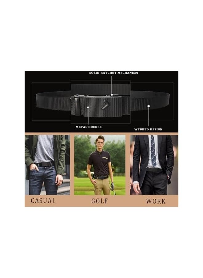 Tactical Belt for Men, Web Belt Tactical Belt, Men's Belt Automatic Metal Buckle, Adjustable Stretch Nylon Web Belt 125cm, Outdoor Work Belt Toothless Automatic Buckle Casual Sports Canvas Belt