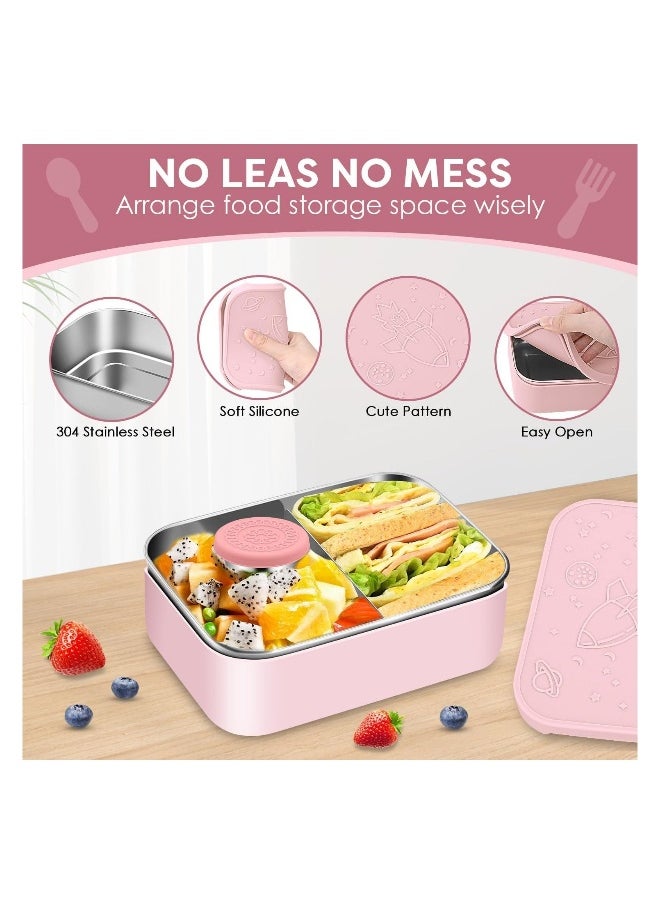 Stainless Steel Bento Box, 28.7oz Removable Divider Bento Lunch Boxes, Leak Proof Reusable Metal Lunch Containers, with Silicone Lid Easy open, Including 2.4oz Sauce Container