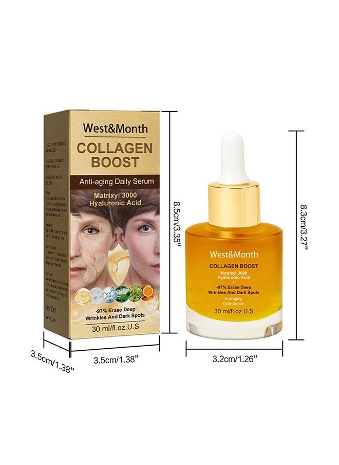 Collagen Boost，Anti-aging Daily Serum，Advanced Collagen Boost Anti Ageing Serum, Regenerative Skin Repairing Hyaluronic Acid Serum, Hydrating Brightening Skin Care Serum For Shrinking Pore and Acne-treatment 30ml