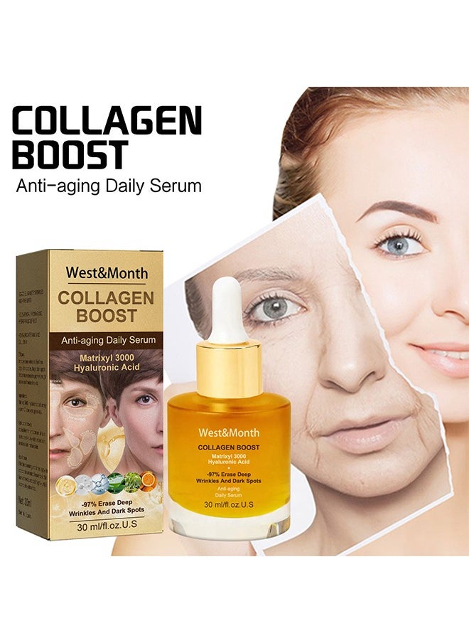 Collagen Boost，Anti-aging Daily Serum，Advanced Collagen Boost Anti Ageing Serum, Regenerative Skin Repairing Hyaluronic Acid Serum, Hydrating Brightening Skin Care Serum For Shrinking Pore and Acne-treatment 30ml