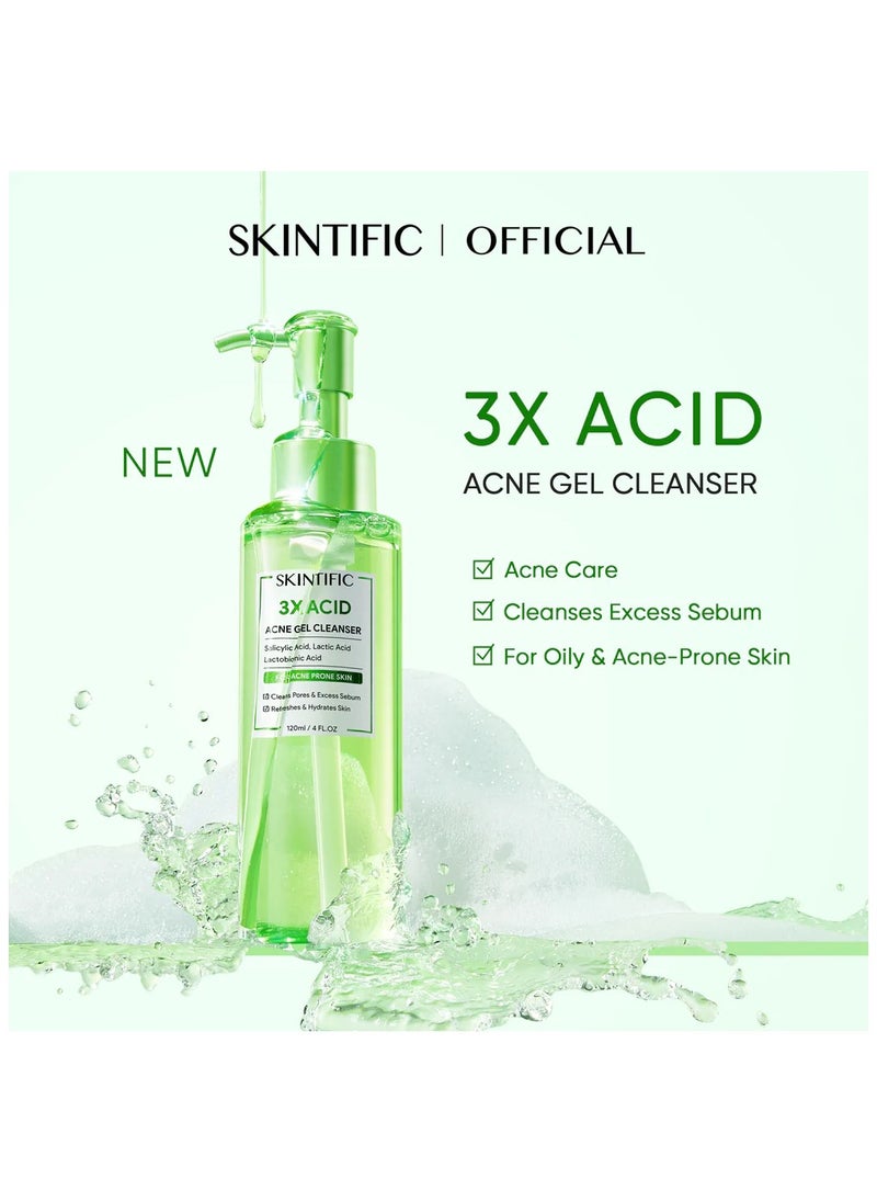 SKINTIFIC 3X Acne Treatment Set: Includes 15ml Acne & Dark Spot Treatment Gel, 30g Acne-Care Moisturizer, and 120ml Acne Gel Cleanser – Complete Skincare for Clear, Flawless Skin