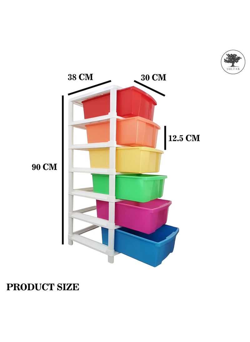 Sulfar 6XL Plastic Modular Drawer System for Home, Office, Hospital, Parlor, School, Doctors, Home and Kids, Product Dimension When assembeled (38cmx30cmx116cm) (6XL) (Multicolor)