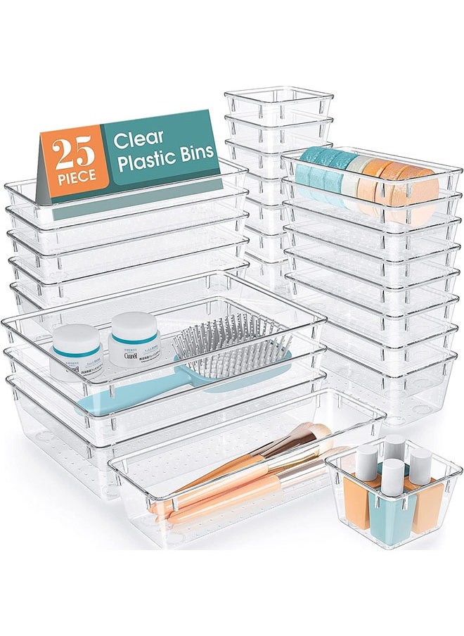 7 PCS Clear Plastic Drawer Organizer Set 4 Sizes Desk Drawer Divider Organizers and Storage Bins for Makeup Jewelry Gadgets for Kitchen Bedroom Office Bathroom Office