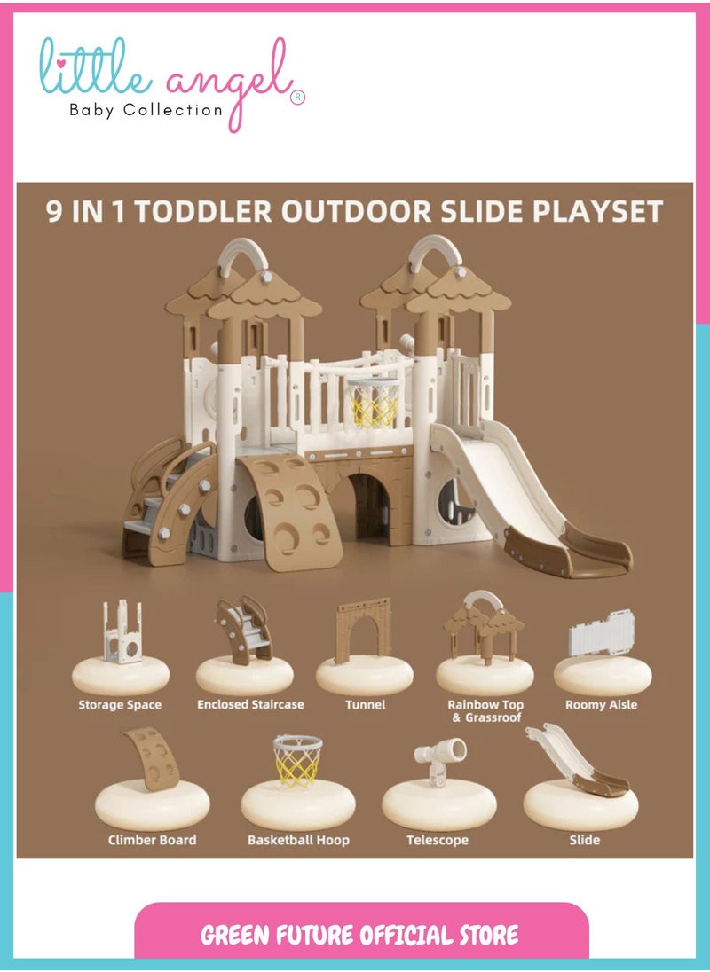 Kids Playset and Activity Center - Toddler Outdoor Slide with Basketball Hoop and Play Tower, Perfect for Indoor Spaces and Backyards