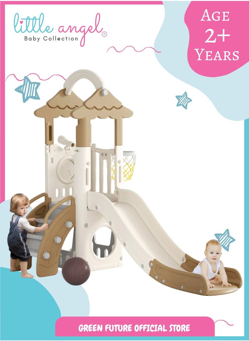 Kids Playset with Slide - Activity Center and Playhouse with Climber, Basketball Hoop, and Telescope for Indoor and Outdoor Use, Durable for Toddlers