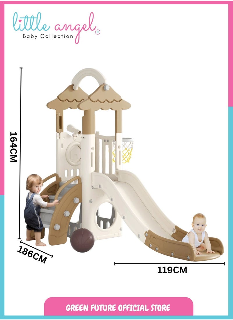 Kids Playset with Slide - Activity Center and Playhouse with Climber, Basketball Hoop, and Telescope for Indoor and Outdoor Use, Durable for Toddlers