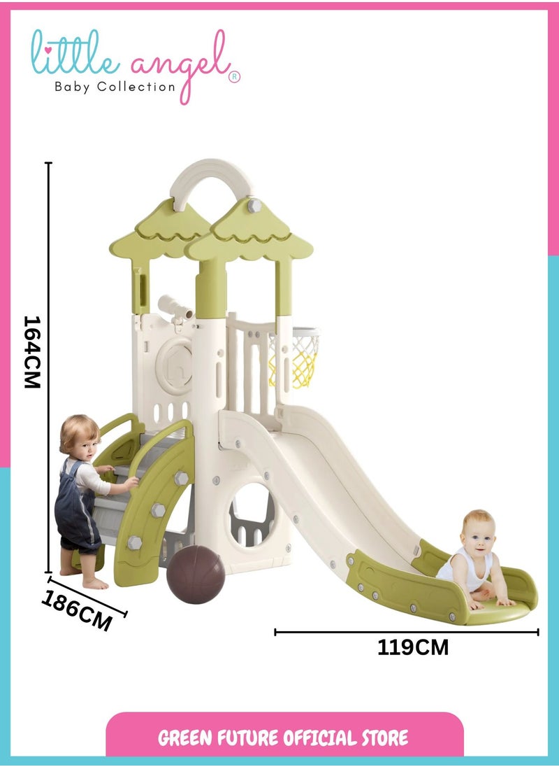 Kids Playset with Slide - Activity Center and Playhouse with Climber, Basketball Hoop, and Telescope for Indoor and Outdoor Use, Durable for Toddlers