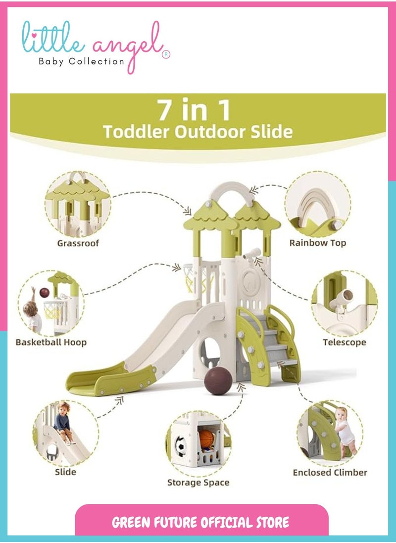 Kids Playset with Slide - Activity Center and Playhouse with Climber, Basketball Hoop, and Telescope for Indoor and Outdoor Use, Durable for Toddlers