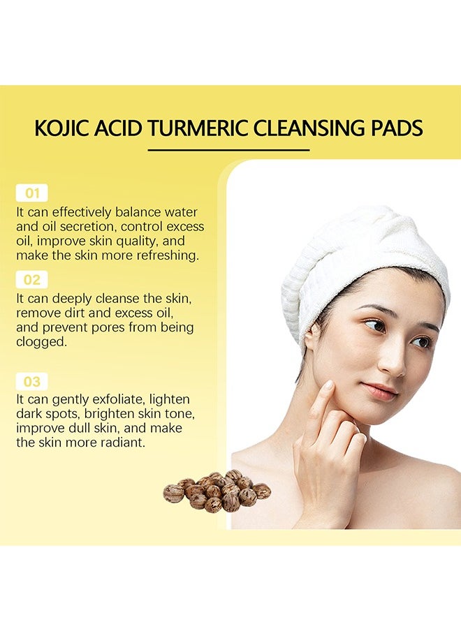 Kojic Acid & Turmeric Cleansing Pads, Deep Cleansing Turmeric Cleansing Pads, Enhances Skin's Natural Glow, Improves Overall Texture (60 Pads)