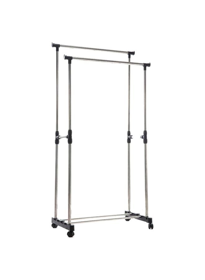 Double Pole Clothes Rack And Wheels Silver/Black