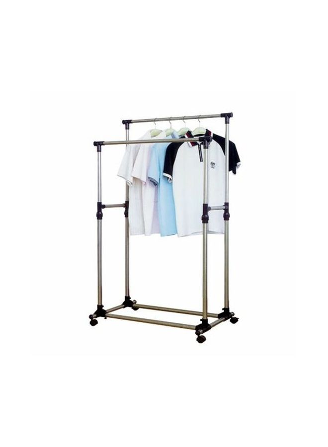 Double Pole Clothes Rack And Wheels Silver/Black