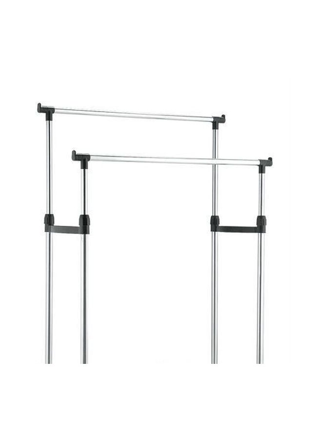 Double Pole Clothes Rack And Wheels Silver/Black