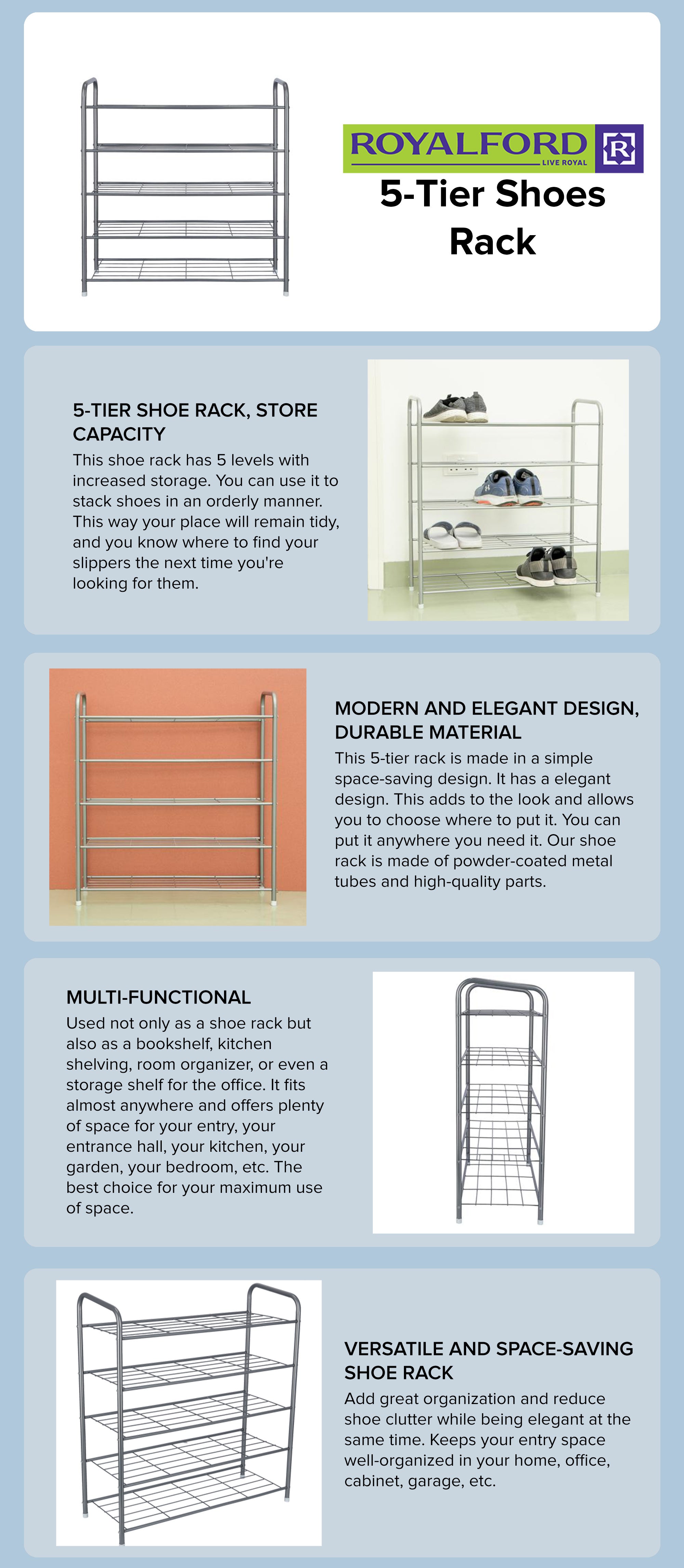 5-Tier Shoes Rack Silver 76X29X5.7cm