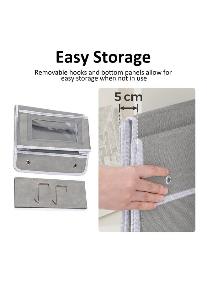 Over Door Storage Organiser, 4 Pockets Fabric Foldable Door Hanging Storage with Transparent Window, Foldable Wall Mount Organizer for Bathroom Baby Nursery Bedroom Living Room (Black)