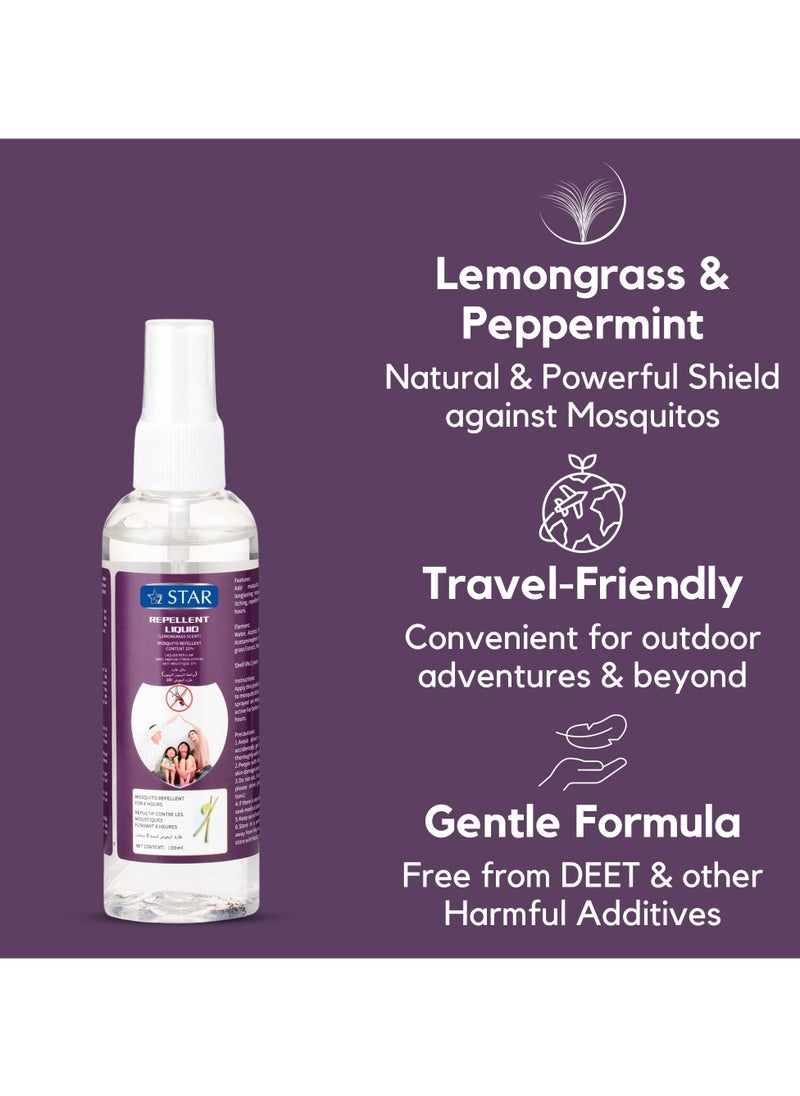 Mosquito Repellent Spray 100ml x 5 Packs - Deet Free Insects Killer Spray - Bug and Tick Repellent Liquid with Organic Lemongrass & Peppermint Extracts - Indoor Outdoor Mosquito Killer