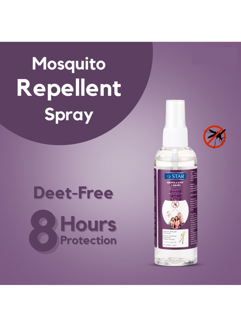 Mosquito Repellent Spray 100ml x 5 Packs - Deet Free Insects Killer Spray - Bug and Tick Repellent Liquid with Organic Lemongrass & Peppermint Extracts - Indoor Outdoor Mosquito Killer