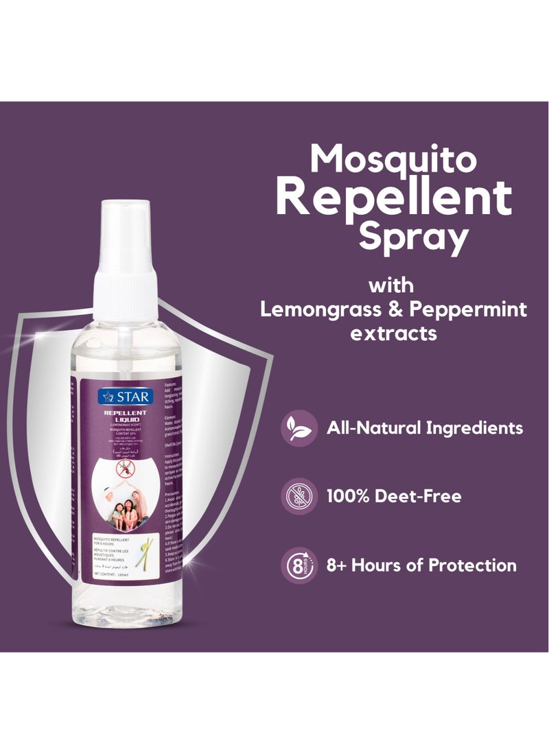 Mosquito Repellent Spray 100ml x 5 Packs - Deet Free Insects Killer Spray - Bug and Tick Repellent Liquid with Organic Lemongrass & Peppermint Extracts - Indoor Outdoor Mosquito Killer