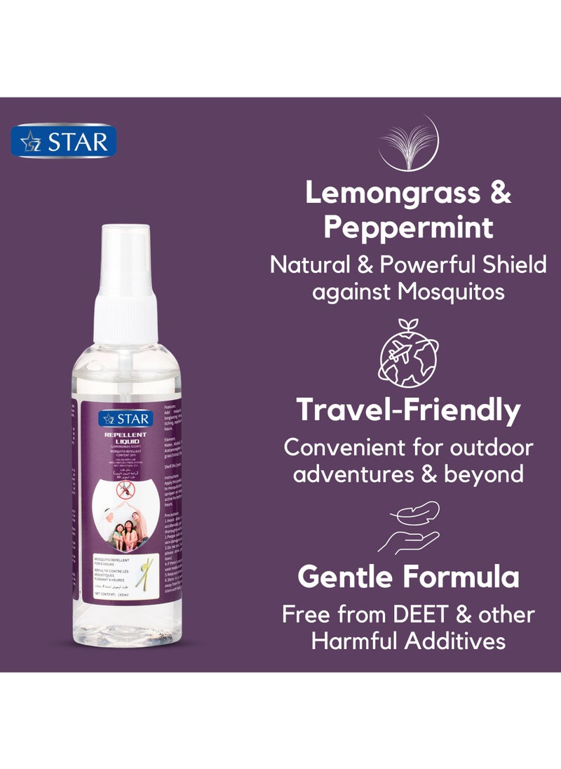 SZ STAR Mosquito Repellent Spray, All Natural, Deet Free Bug Spray, Made with Organic Extracts of Lemongrass & Peppermint, Tick & Insect Repellent Outdoors, 5x100ml