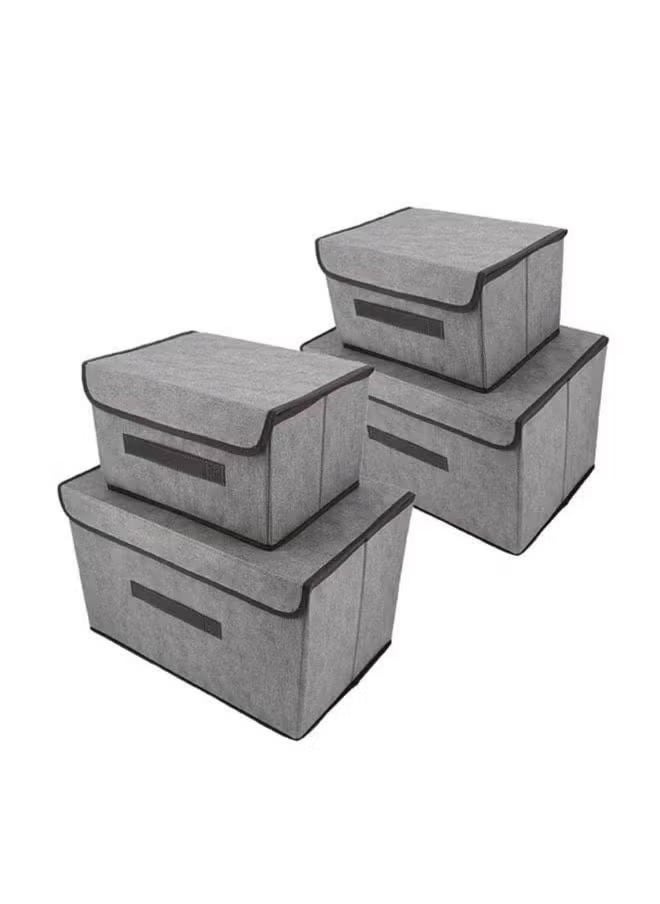 4 foldable storage boxes with gray lid, large box 36x23x24cm, small box 25x16x19cm