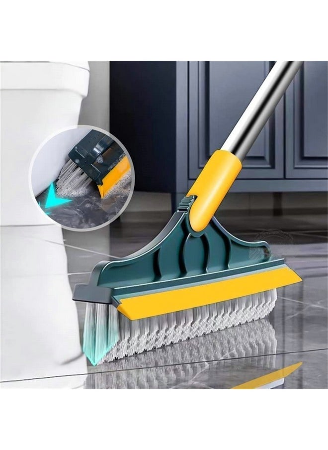 Bathroom Cleaning Brush With Wiper 2 In 1Tiles Cleaning Brush Floor Scrub Bathroom Brush With Long Handle 120° Rotate Bathroom (Yellow)