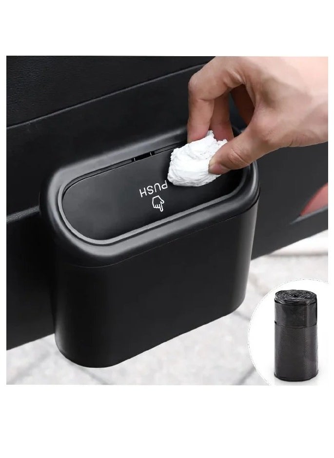 Car Trash Can Container with Bin Leak Proof Dustbin,One Roll Plastic Trash Bag 20 Pieces ,Automotive Garbage Container Bin for Vehicle, Home, Office (Black)