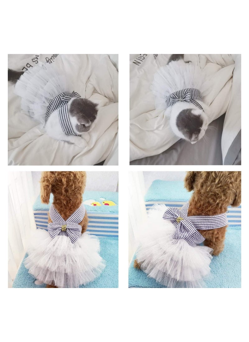 Adorable Striped Mesh Tutu Dress for Small Dogs & Cats, Bowknot Vest Skirt, Perfect Doggy Apparel Supplies (Large)