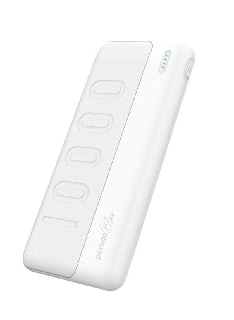 Blue 10000mAh Slim Power Bank with Dual USB-A Output, Lightweight & Compact Design, Type-C Input, LED Indicator - White