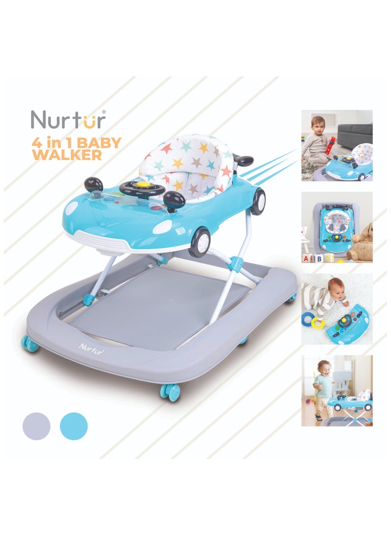 Nurtur 4 In 1 Baby Multi Walker-rocking Function- Music - 5 Height Adjustment- feeding table, car mould, easy fold - Multi