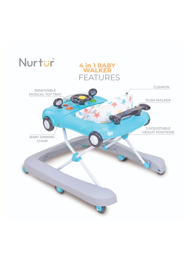 Nurtur 4 In 1 Baby Multi Walker-rocking Function- Music - 5 Height Adjustment- feeding table, car mould, easy fold - Multi