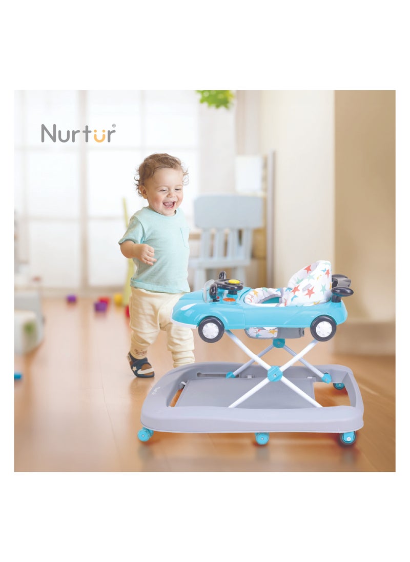 Nurtur 4 In 1 Baby Multi Walker-rocking Function- Music - 5 Height Adjustment- feeding table, car mould, easy fold - Multi