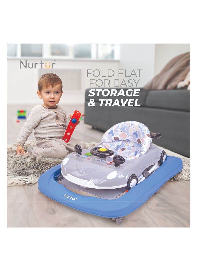 Nurtur 4 In 1 Baby Multi Walker-rocking Function- Music - 5 Height Adjustment- feeding table, car mould, easy fold - Multi