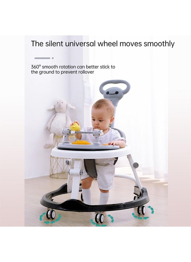 Baby Walker 5 in 1 Foldable Baby Walker with Wheels Music Baby Toddler Walker with Push Handle Baby Bouncer Food Tray Sunshade Baby Walkers Grey for Babies 6 to 12 Months Boys Girls