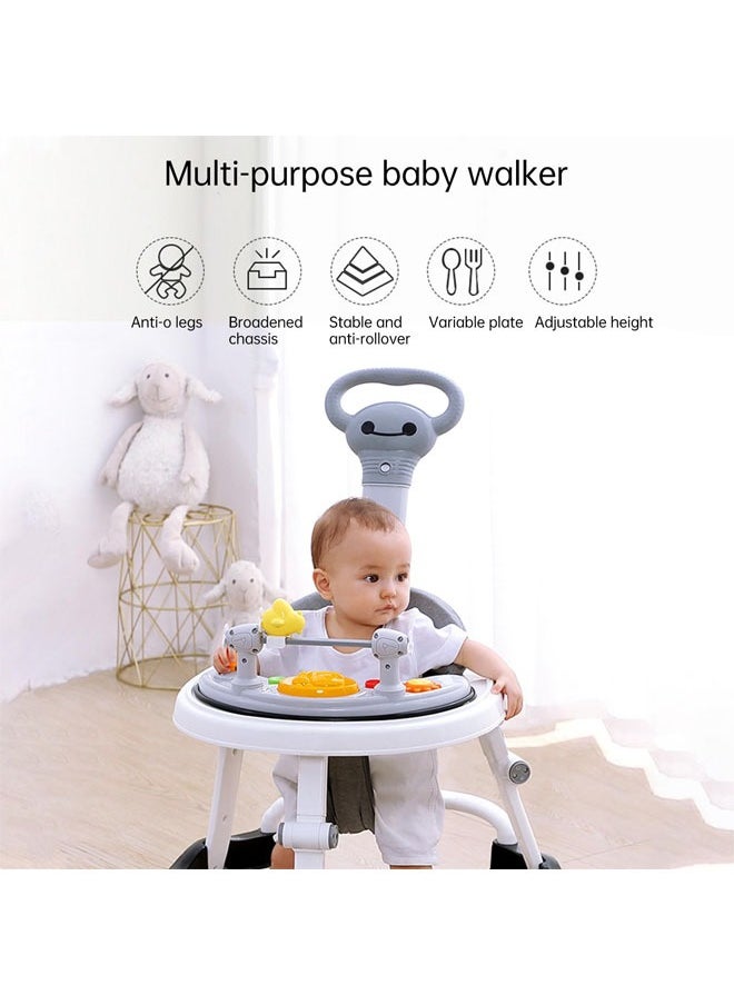 Baby Walker 5 in 1 Foldable Baby Walker with Wheels Music Baby Toddler Walker with Push Handle Baby Bouncer Food Tray Sunshade Baby Walkers Grey for Babies 6 to 12 Months Boys Girls