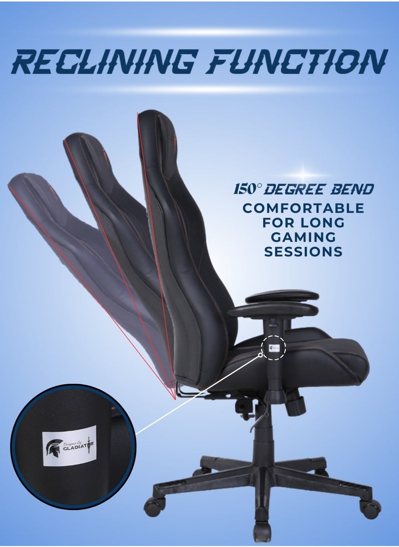 Elite Ergonomic Gaming Chair with Adjustable Lumbar and Neck Support, Reclining Function, and High-Back Design for Professional Gamers 127 x 73cm