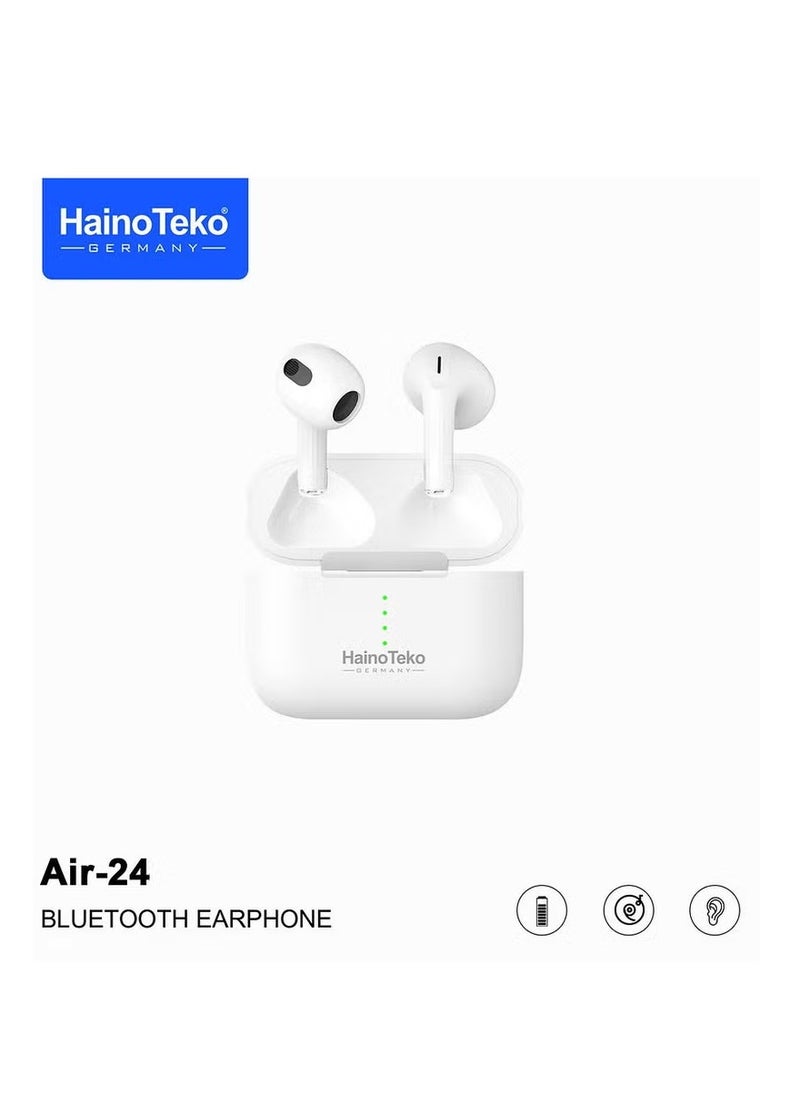 Haino Teko Air 24 True Wireless Bluetooth Earphones With Superior Sound Quality Super Clear Mic and Touch Controls Combatible With iPhones and iPads