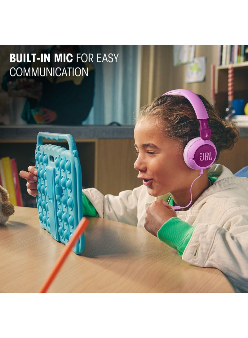 Jr 320 Kids Wired On-Ear Headphones, Safe Sound (<85dB), Built-In Mic, Sof Padded Headband, Comfortable Ear Cushion, Compact and Foldable Design, Single-Side Flat Cable - JBLJR320BLU Blue