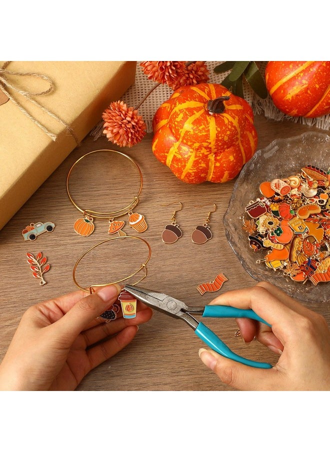 SANNIX 110Pcs/55 Pairs Fall Charms, Thanksgiving Charms for Jewelry Making Bulk, Autumn Thanksgiving Pumpkin Maple Leaf Turkey Enamel Charm Pendants for DIY Bracelet Necklaces Earrings Craft