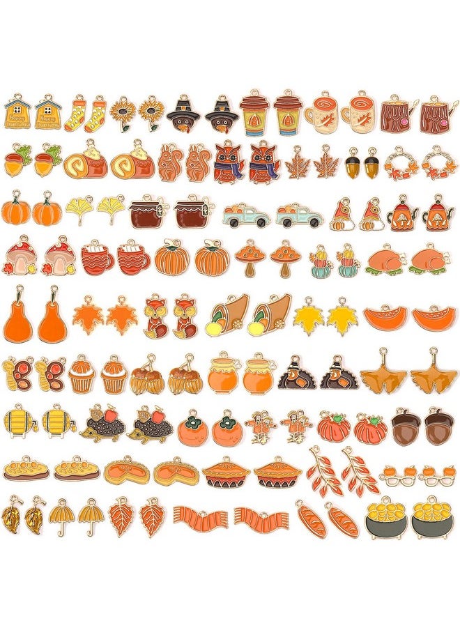 SANNIX 110Pcs/55 Pairs Fall Charms, Thanksgiving Charms for Jewelry Making Bulk, Autumn Thanksgiving Pumpkin Maple Leaf Turkey Enamel Charm Pendants for DIY Bracelet Necklaces Earrings Craft