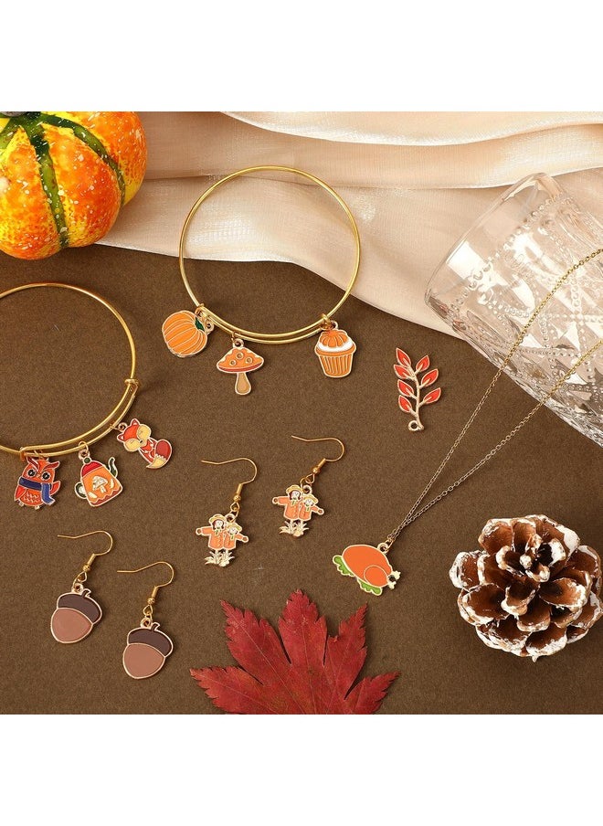 SANNIX 110Pcs/55 Pairs Fall Charms, Thanksgiving Charms for Jewelry Making Bulk, Autumn Thanksgiving Pumpkin Maple Leaf Turkey Enamel Charm Pendants for DIY Bracelet Necklaces Earrings Craft