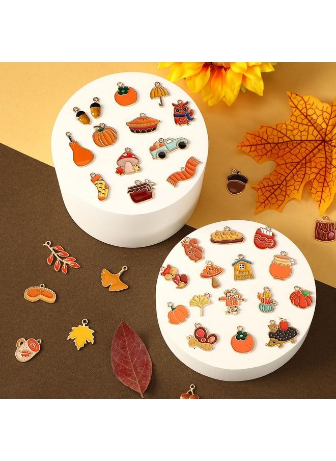 SANNIX 110Pcs/55 Pairs Fall Charms, Thanksgiving Charms for Jewelry Making Bulk, Autumn Thanksgiving Pumpkin Maple Leaf Turkey Enamel Charm Pendants for DIY Bracelet Necklaces Earrings Craft