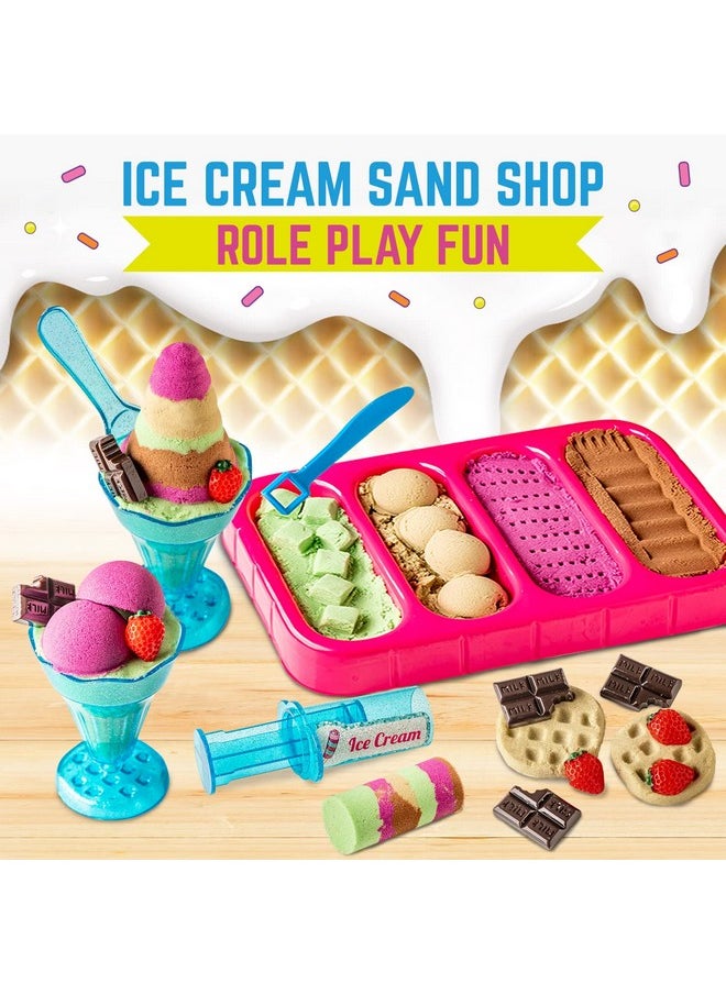 Ice Cream Shop Play Sand For Kids, 22Pcs Moldable Sand Kit - Serving Tools, Glasses, Spoon, Decorations, Stickers & 2Lbs Colorful Sand, Fun Kids Sensory Toys, Ideal For Kids